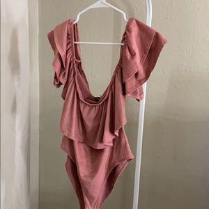 off the shoulder suede bodysuit